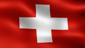 Flag of Switzerland, fluttering in the wind. Seamless looping video. 3D rendering. It is different phases of the movement close-up flag in the wind. 4K, 3840x2160.