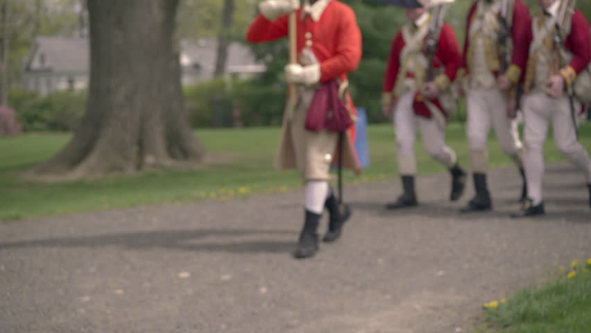 A view of a Revolutionary War army marching by