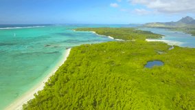 Mauritius Beach Island - Ile Aux Cerf tropical beach - 4K UHD Top down aerial video