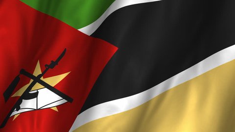 A beautiful satin finish looping flag animation of Mozambique.   A fully digital rendering using the official flag design in a waving, full frame composition.  The animation loops at 10 seconds.  