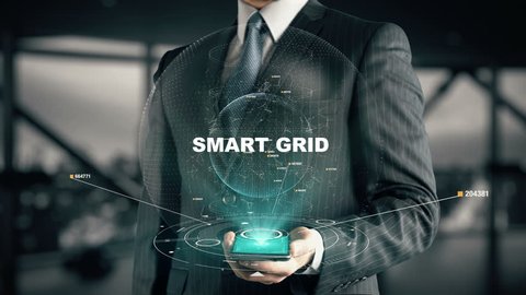 Businessman with Smart Grid hologram concept