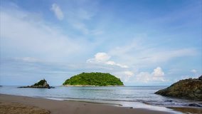 Time-Lapse : Landscape of tropical beach with moving cloud in Phuket. 4K Resolution