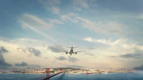 Airplane Landing Lisbon Portugal