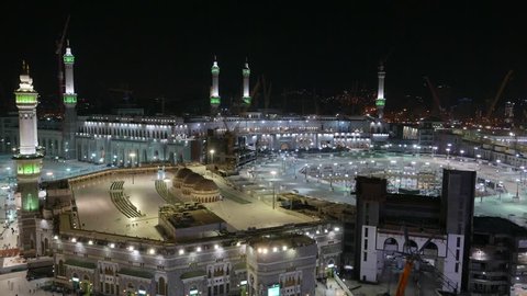 Top view of Masjidil Haram which is still partly under construction in Mecca, Saudi Arabia in 4K UHD (3840x2160).