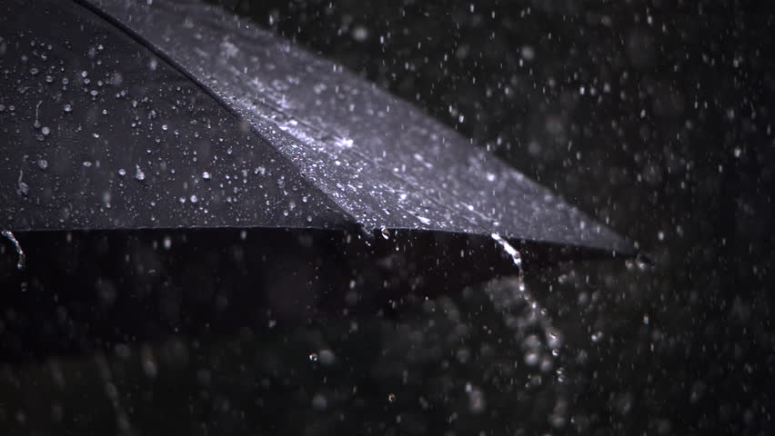 Close-up ultra-slow motion rain falling on a black umbrella | Shutterstock HD Video #26658517