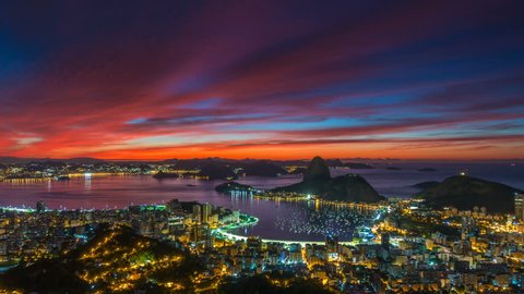 gorgeous sunset rio de janeiro city famous panorama 4k time lapse brasil