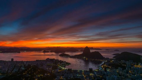 gorgeous sunset sky rio de janeiro city famous panorama 4k time lapse brasil
