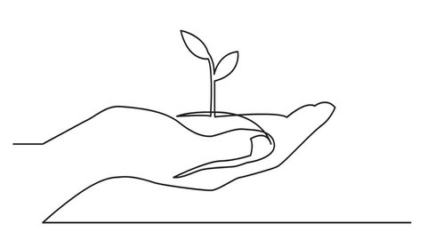 Animated continuous line drawing of hand showing growing plant Stock Video