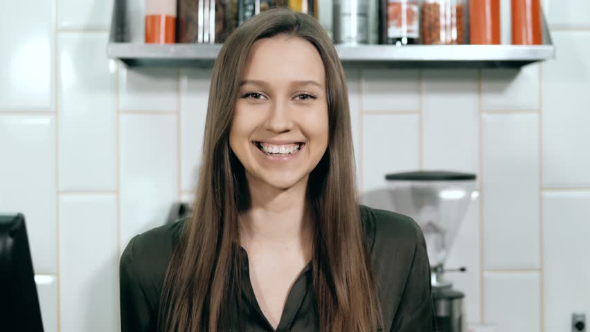 Smiling waitress woman owner at coffee shop | Shutterstock HD Video #26682487