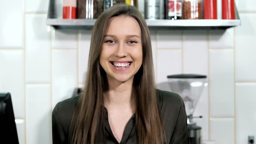 Smiling waitress woman owner at coffee shop | Shutterstock HD Video #26682511