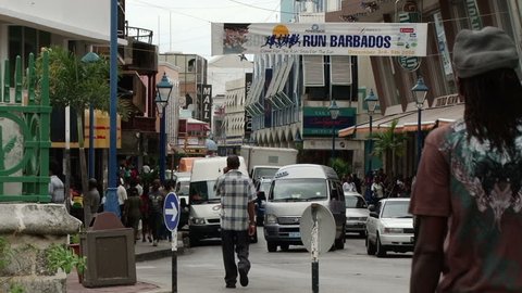 BRIDGETOWN/BARBADOS - 4th DECEMBER 2010: Busy street scene of Broad street in Bridgetown, Barbados