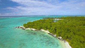 Mauritius Beach Island - Ile Aux Cerf tropical beach - 4K UHD Top down aerial video