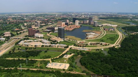 Flying over Las Colinas in Irving, a suburb of Dallas, Texas