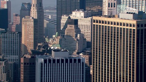 Aerial view across New York City beyond Manhattan skyline. Shot in 2003.