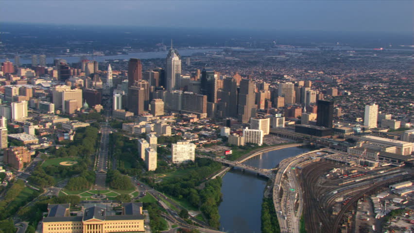 Flight across Schuykill River looking back at Philadelphia. Shot in 2003.