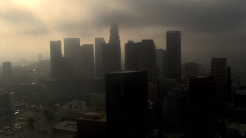 Orbiting downtown Los Angeles on a smoggy, overcast day. Shot in 2008.