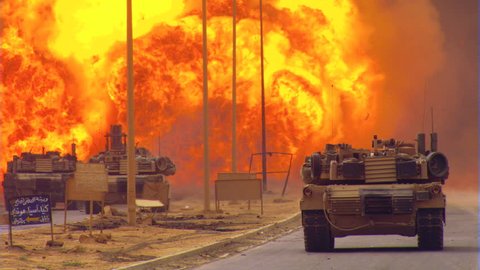 Line charge from U.S. tank exploding on an Iraqi road