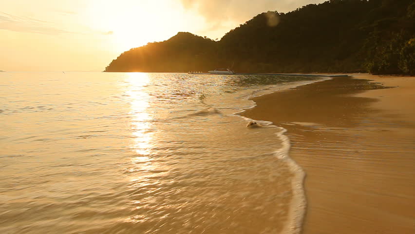Beautiful sun rising sky and sea wave island beach  | Shutterstock HD Video #26714848