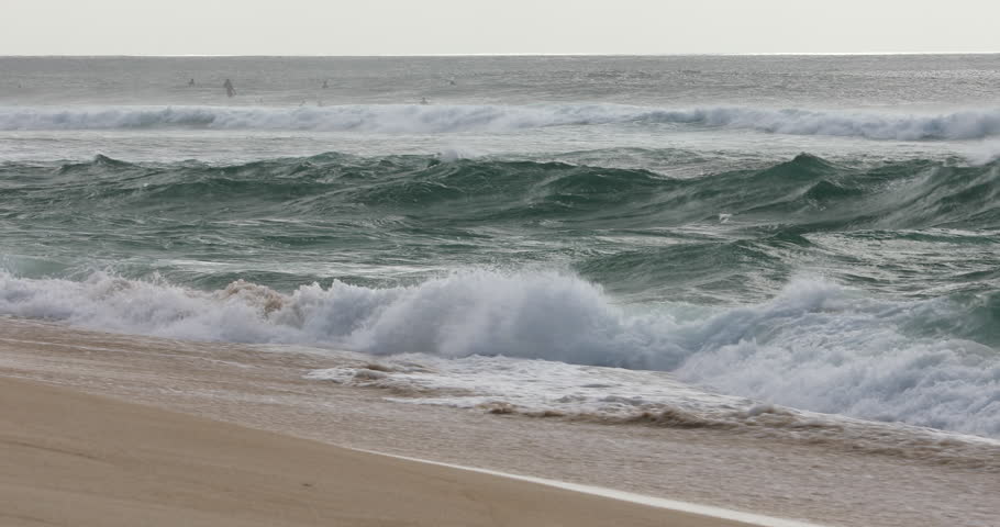 Pacific Ocean waves crash on Sunset Beach on the North Shore of Oahu Hawaii USA