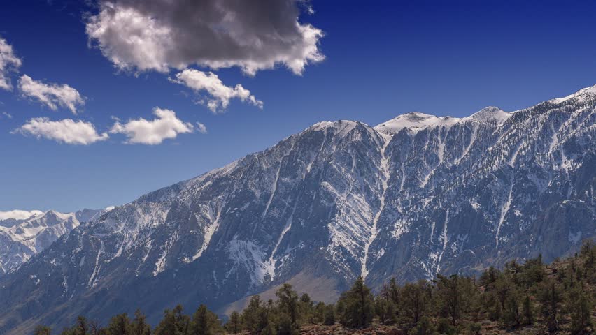 Snow Capped Sierra Nevada - Time lapse panning across the snowy high sierra nevada mountains.
