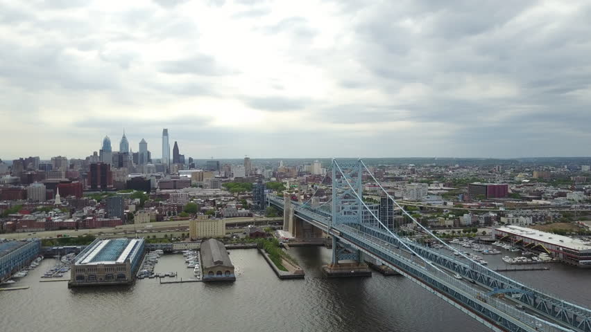 Aerial view of Philadelphia city skyline from Penn