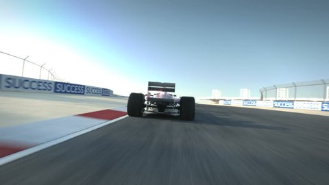 driving behind Formula One race car on desert circuit - high quality 3d animation - visit our portfolio for more