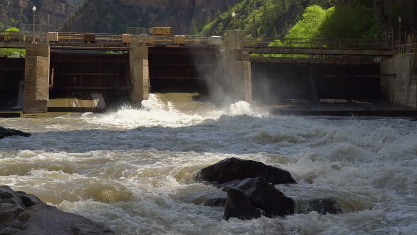 Water release from Shoshone Power Plant dam  on the Colorado RIver in Glenwood Canyon, Colorado