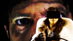 A cartoonized girl with a virtual reality headset, wired gloves, playing a videogame; a scary zombie eating her; a game over retro text; she tries again, a level completed screen appears.
 - Powered by Shutterstock - Get 15% off with code: PIKWIZARD15