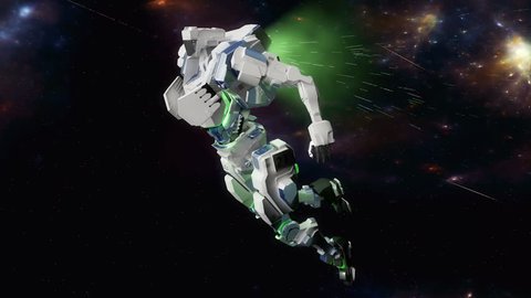 3D CG, Game-like space battle robot flying at high speed.