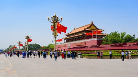 Beijing,China - May 12,2017:T/L Hyperlapse of Tiananmen square against blue sky.