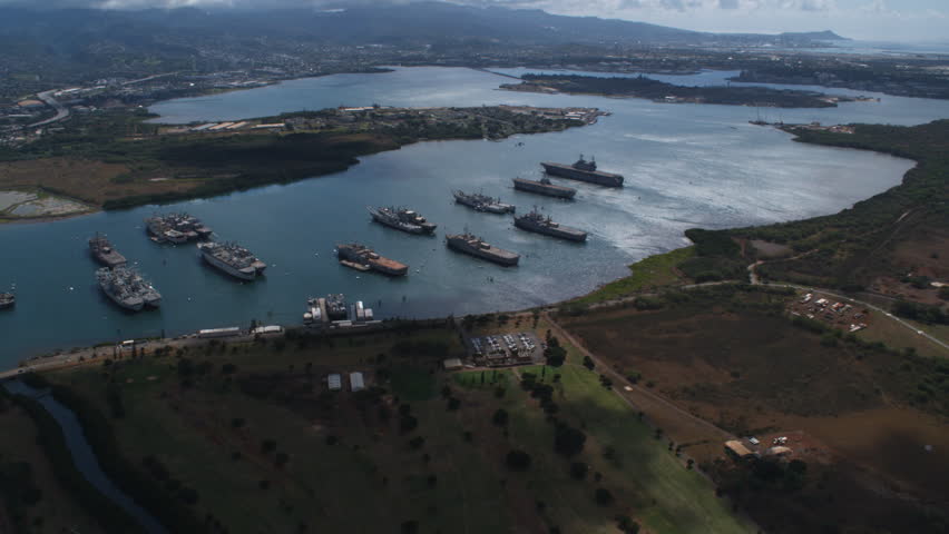 Zoom-in on ships in Pearl Harbor. Shot in 2010.