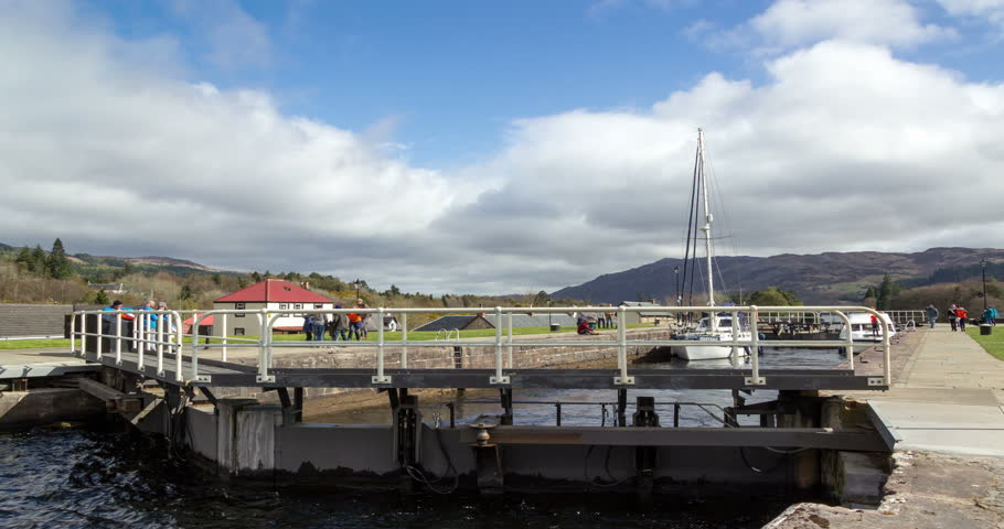 Time Lapse of the Caledonian Canal at the Fort Augustus Lock, Scottish Highlands, Scotland, United Kingdom