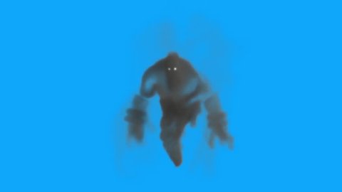 Monster Smokeman Boogeyman Attack Blue Screen 3D Rendering Animation