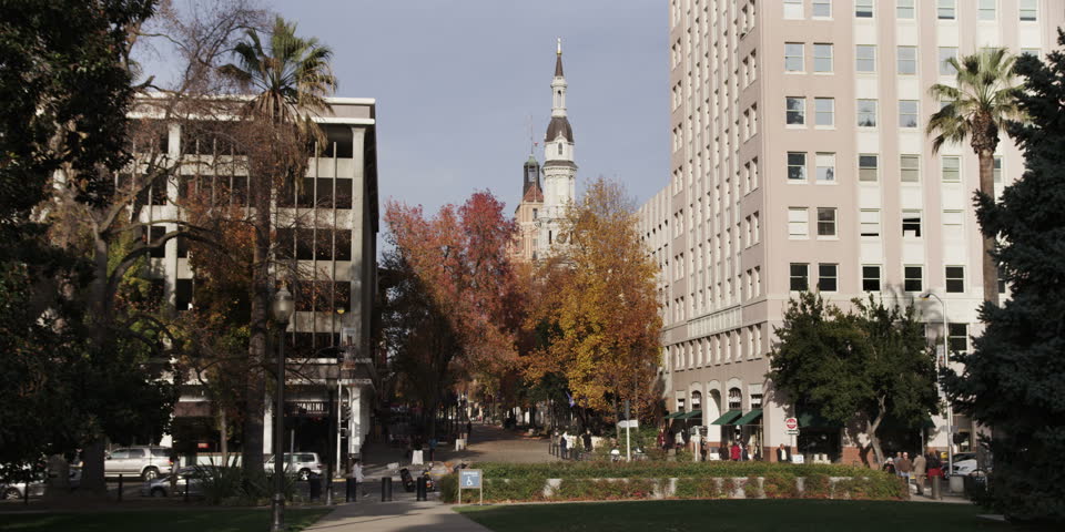 Cathedral of the Blessed Sacrament seen from Capitol Building in Sacramento, California