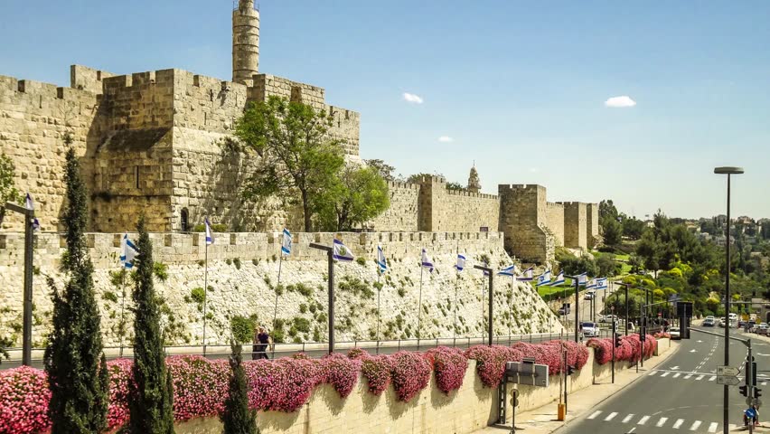 Old city wall of Jerusalem near Jaffa Gate, Israel