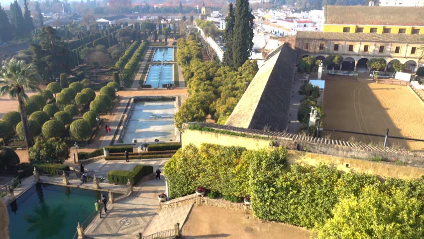 Alcazar de los Reyes Cristianos (Castle of Christian Monarchs) in Cordoba, Andalusia, Spain. Fortress served as one of primary residences of Isabella I of Castile and Ferdinand II of Aragon.