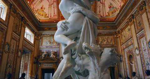 ROME, ITALY - APRIL 26:  Tourists visit the Borghese gallery and museum with sculptures of Bernini and paintings of the Caravaggio on April 26, 2017 in Rome