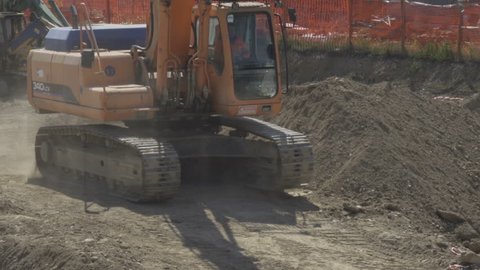Milan,ITALY – MAY 9 2017: Construction Site, Excavator Continuous Track