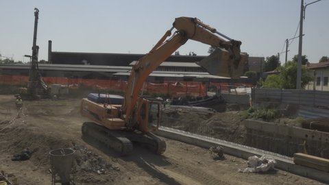 Milan,ITALY – MAY 9 2017: Construction Site, Excavator Continuous Track