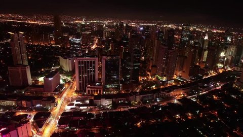 Time-lapse of night, Manila in Birds eye view, Manila is capital of the Philippines. Fish eye camera lens effect.