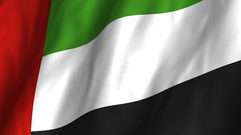 A beautiful satin finish looping flag animation of United Arab Emirates. A fully digital rendering using the official flag design in a waving, full frame composition. Animation loops at 10 seconds.  