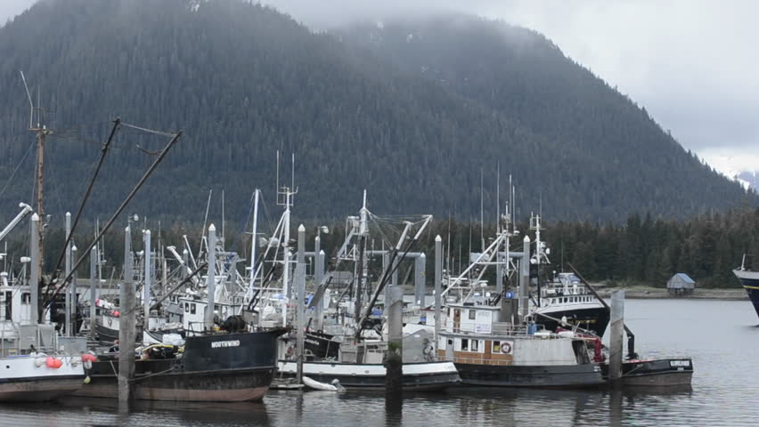 PETERSBURG HARBOR, ALASKA-CIRCA 2011-Alaska Marine Highway Ferry entering Wrangell Narrows and Petersburg Harbor in Southeast, Alaska.