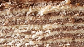 Tilting on multilayered torte with biscuits 4K 2160p 30fps UltraHD footage - Close-up layers of chocolate cake on the plate slow tilt 3840X2160 UHD video