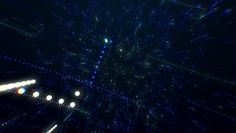 The flight of the camera into a technology structure with lines of chaos 3d animation