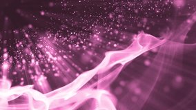 Abstract purple motion particles. Animation pink background with rays and sparkles stars on black background. VJ Seamless loop.