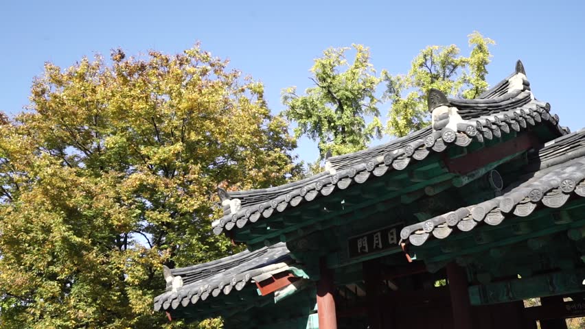 Street view, gardens and traditional houses Jeonju Hanok Village. The architecture is based on the traditional Korean 