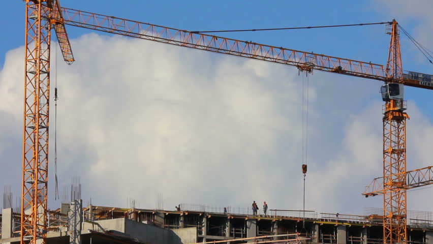 working construction cranes - timelapse