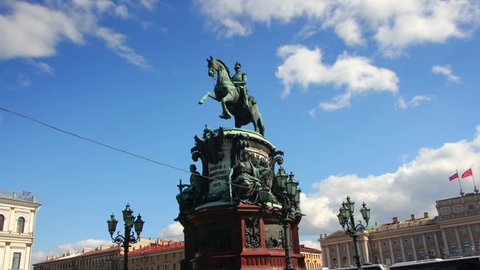 Nikolai emperor statue in St. Petersburg Russia - timelapse in motion