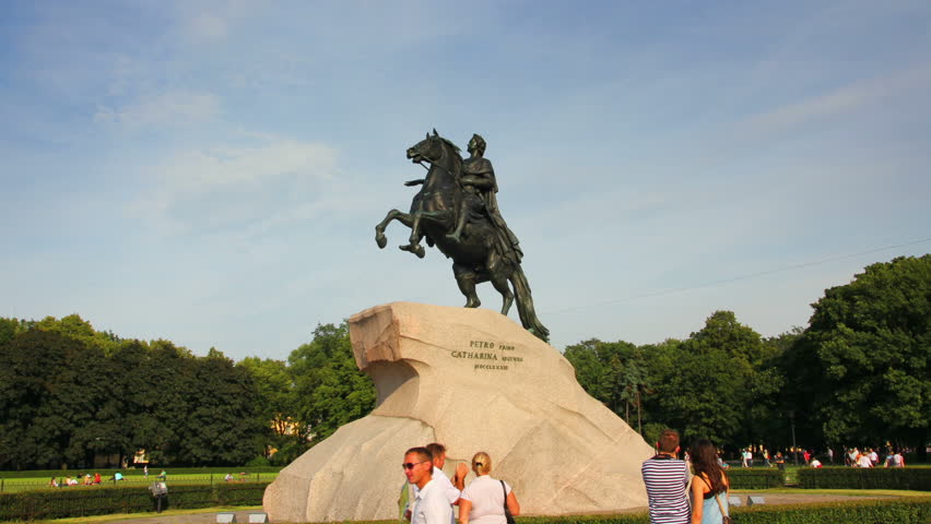 Peter I famous statue in St. Petersburg Russia - timelapse in motion