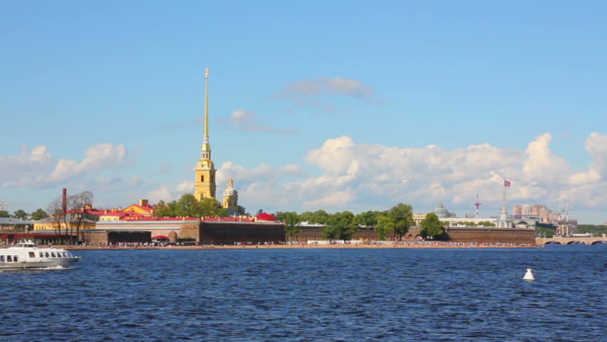 Neva river in the historical center of Saint-Petersburg, Russia - timelapse